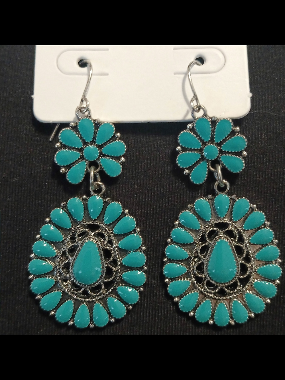 Fashion Jewelry Turquoise Floral Double-Drop Earrings